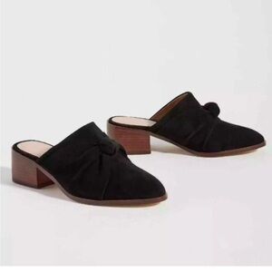 Anthropologie Tess knotted black suede block heel mules size 10 slip on